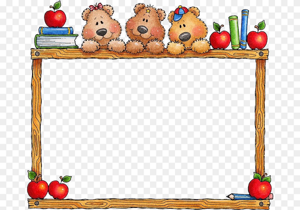 Picture School Apple Frame Bear Education Border Clipart, Toy, Teddy Bear, Plant, Food Free Transparent Png