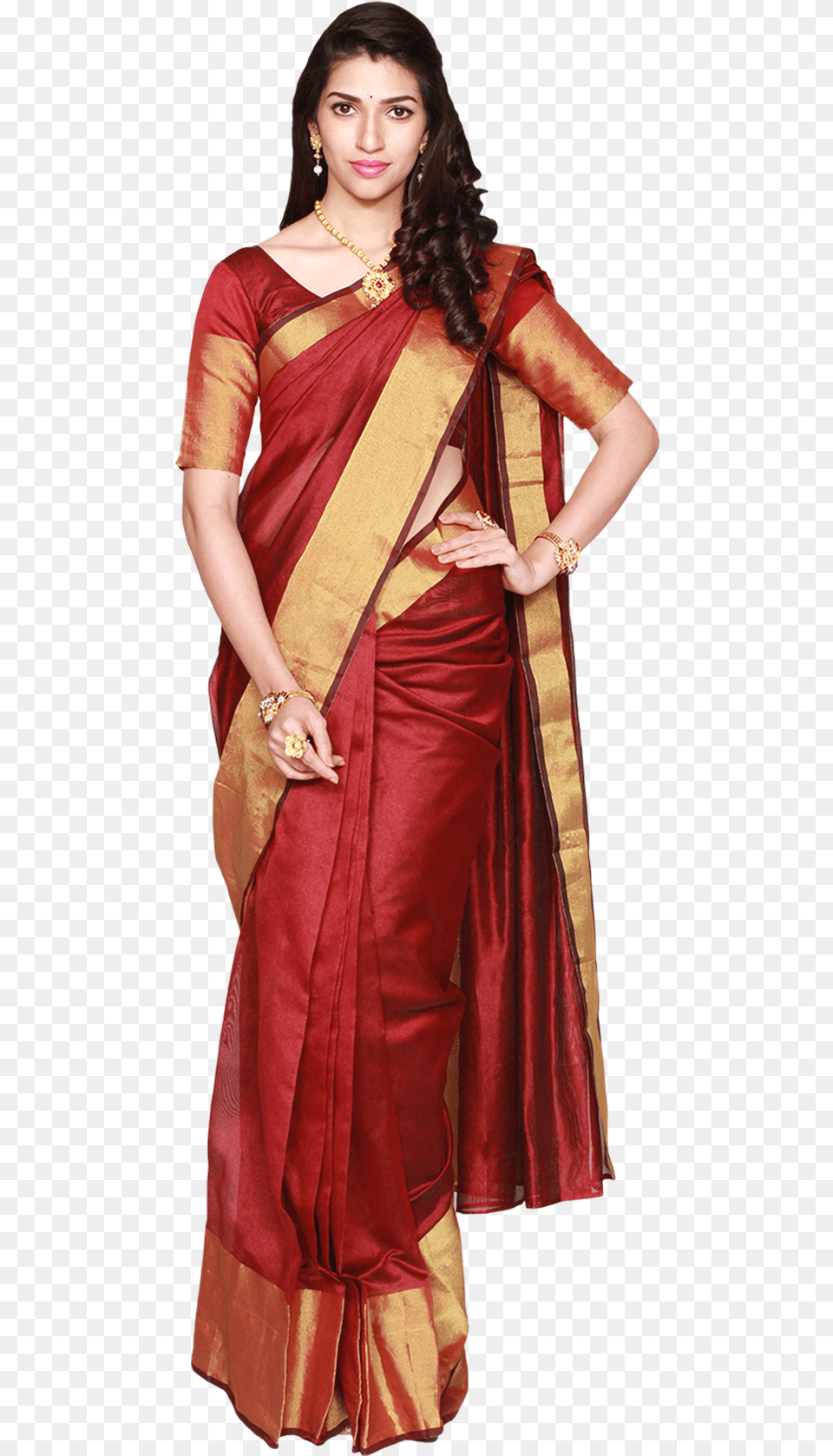 Picture Stock Transparent Saris Spicy Maroon Cotton Silk Saree, Adult, Female, Person, Woman Free Png