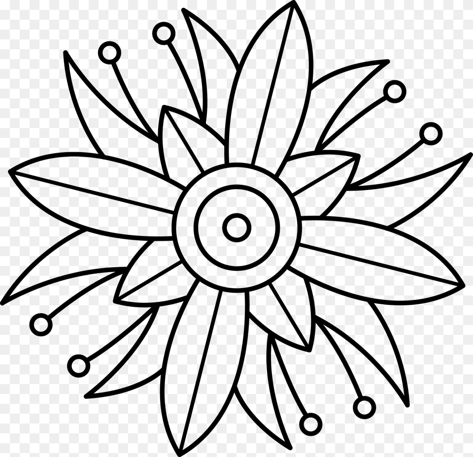 Picture Transparent Library Blackberry Drawing Flower Clip Art Of Sunflower In Black, Floral Design, Graphics, Pattern, Dahlia Free Png