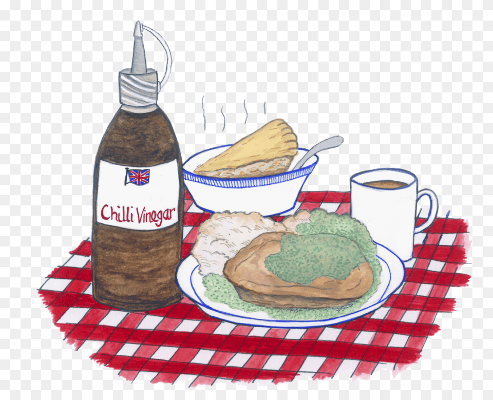 Pie And Mash Art, Cutlery, Beverage, Bread, Coffee Free Png Download