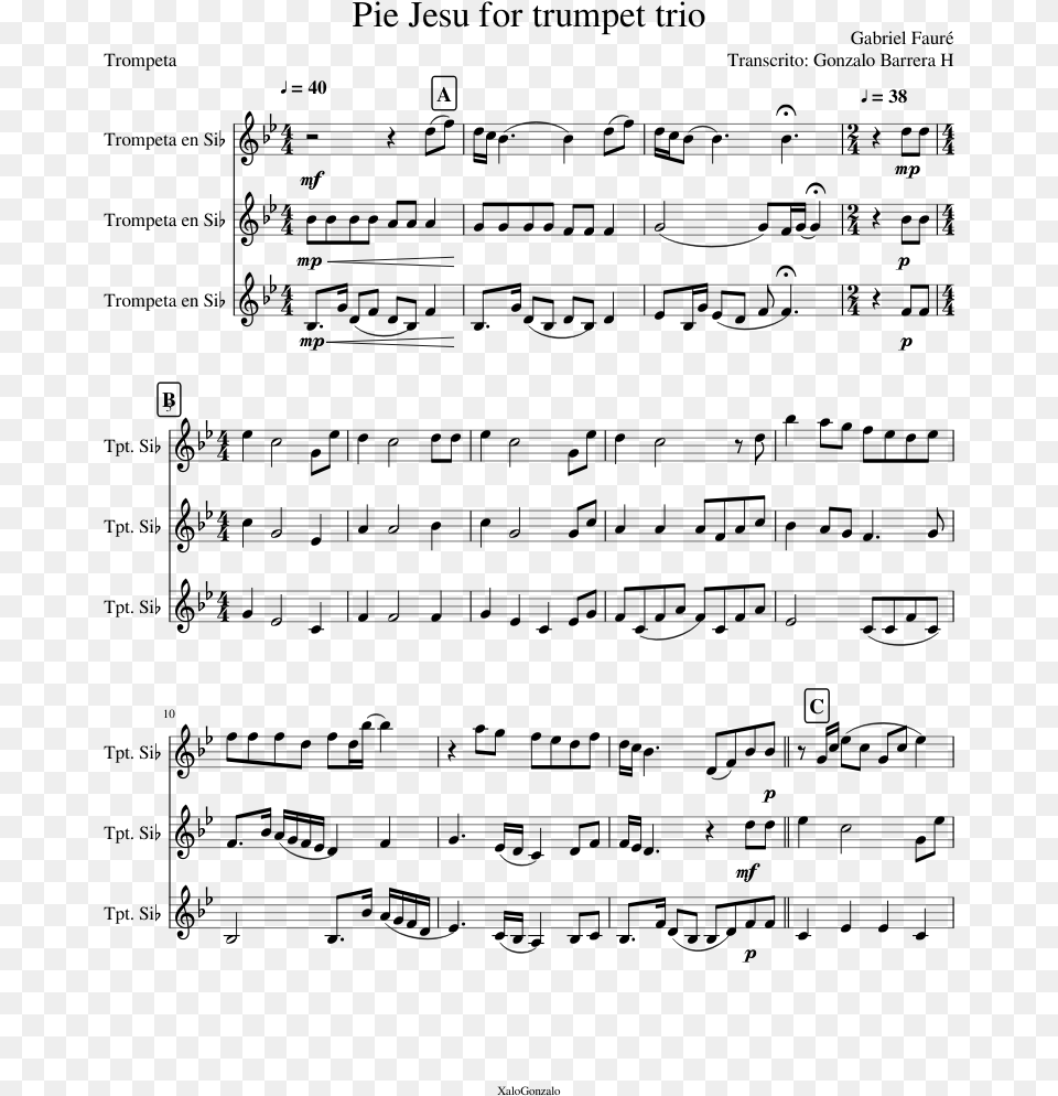 Pie Jesu For Trumpet Trio Sheet Music Composed By Gabriel Thomas The Tank Engine Trumpet Sheet Music, Gray Free Png