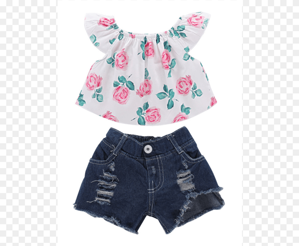 Piece Baby Little Girl Off Shoulder Flower Top Ripped Robica Za Bebe Ljeto, Clothing, Shorts, Blouse, Jeans Free Png Download