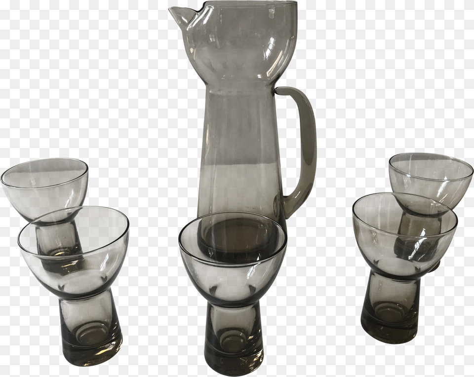 Piece Midcentury Smoked Glass Pitcher And Cocktail Glasses Water Feature Free Png Download