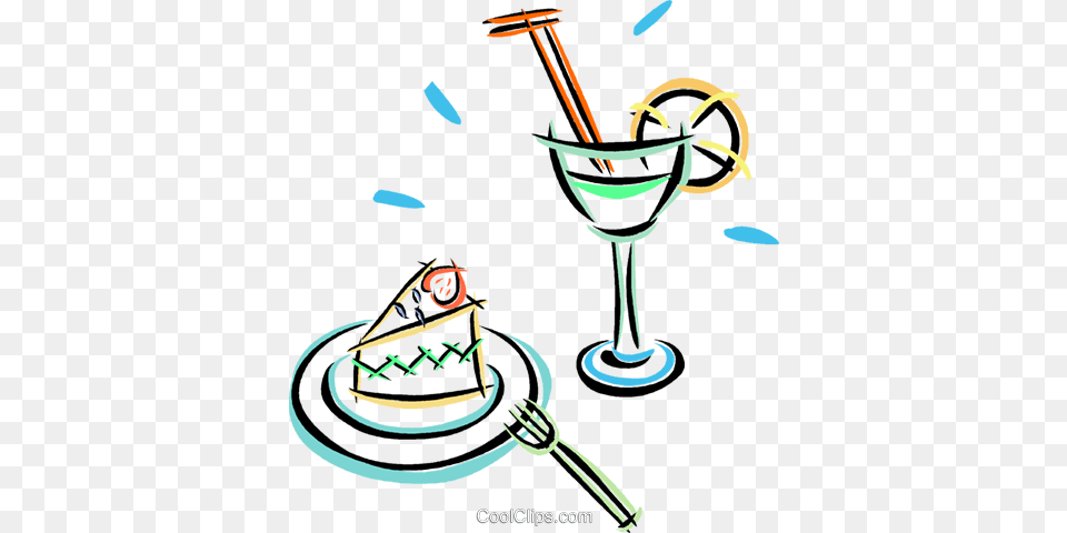 Piece Of Cake With A Cocktail Royalty Free Vector Clip Art, Alcohol, Beverage, Glass, Cutlery Png