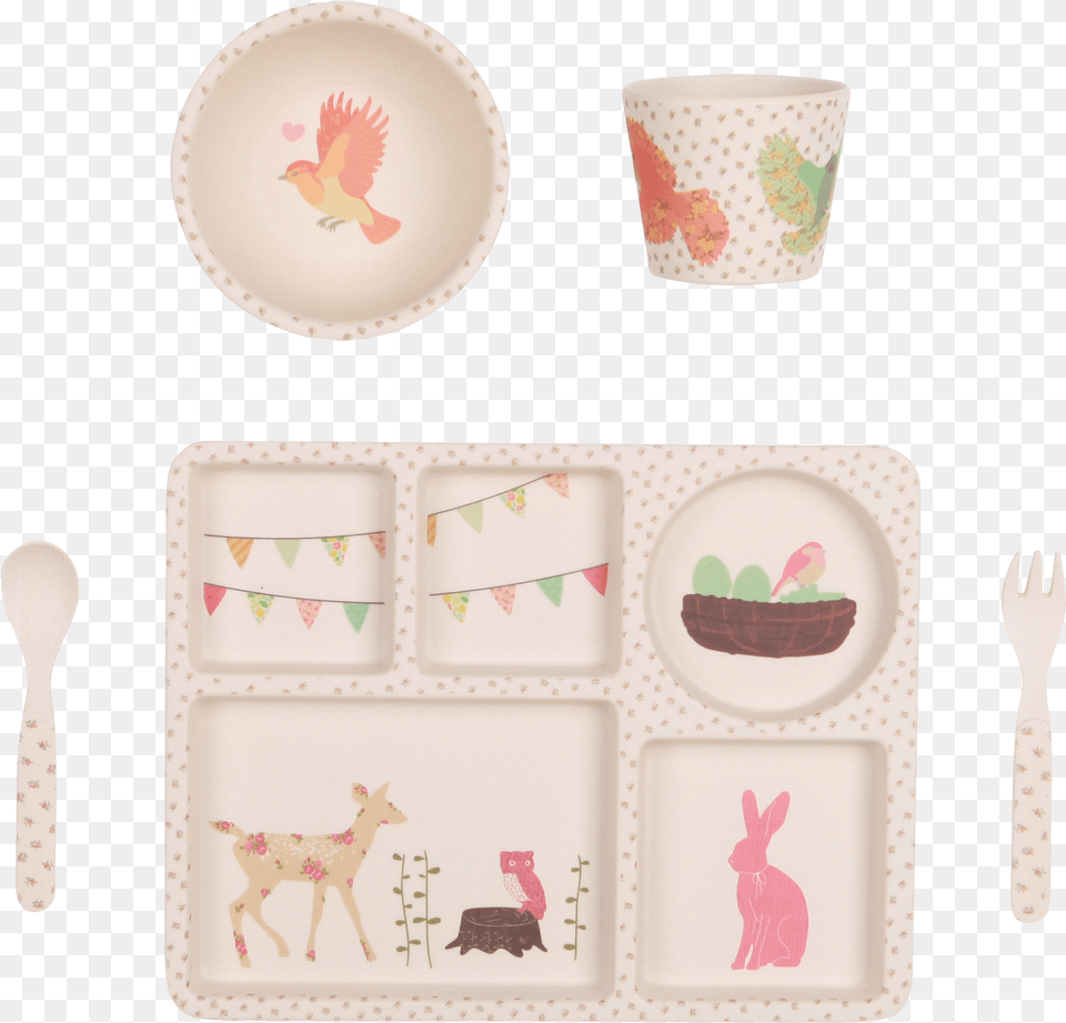 Piece Set Woodland Tea Party Love Mae 5 Piece Bamboo Dinner Set Woodland Tea, Cutlery, Fork, Spoon, Plate Free Png