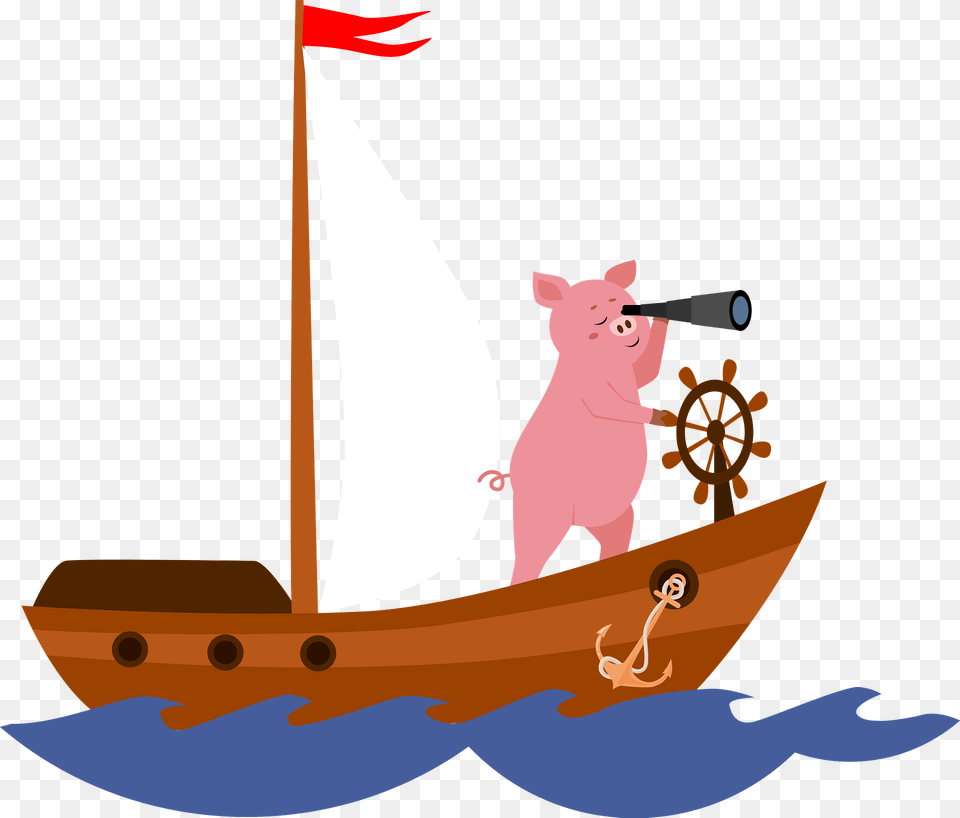 Pig And Ship Clipart, Boat, Sailboat, Transportation, Vehicle Free Png Download