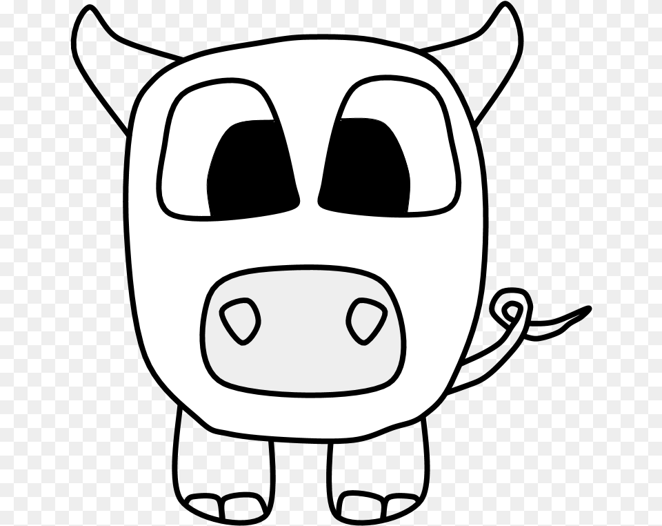 Pig Big Eyes Black And White Cartoon Animal Cartoon Bull Black And White, Stencil Png Image