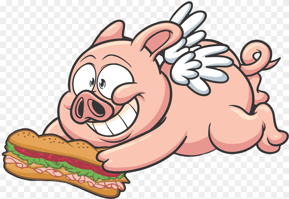 Pig Flying To Get Food Cartoon, Baby, Person Free Png Download