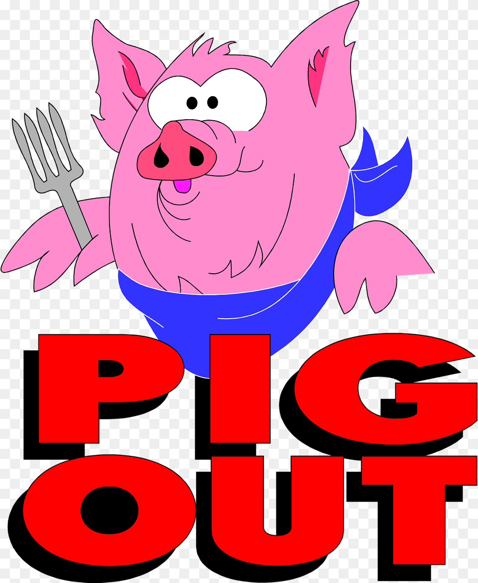 Pig Free Stock Photo Illustration Of A Pig And Pig Out Text, Cutlery, Fork Png Image