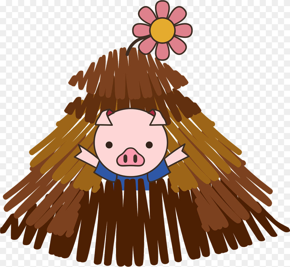 Pig From The Three Little Pigs Straw House Clipart, Cartoon Png