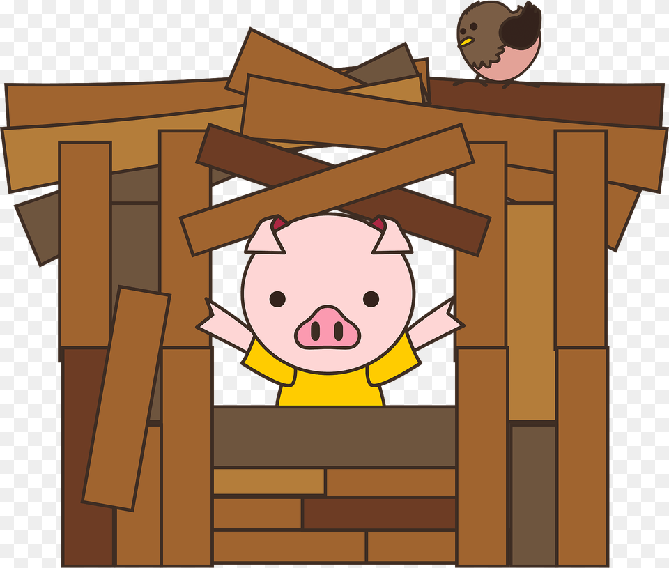Pig From The Three Little Pigs Wood House Clipart, Cartoon, Face, Head, Person Png Image