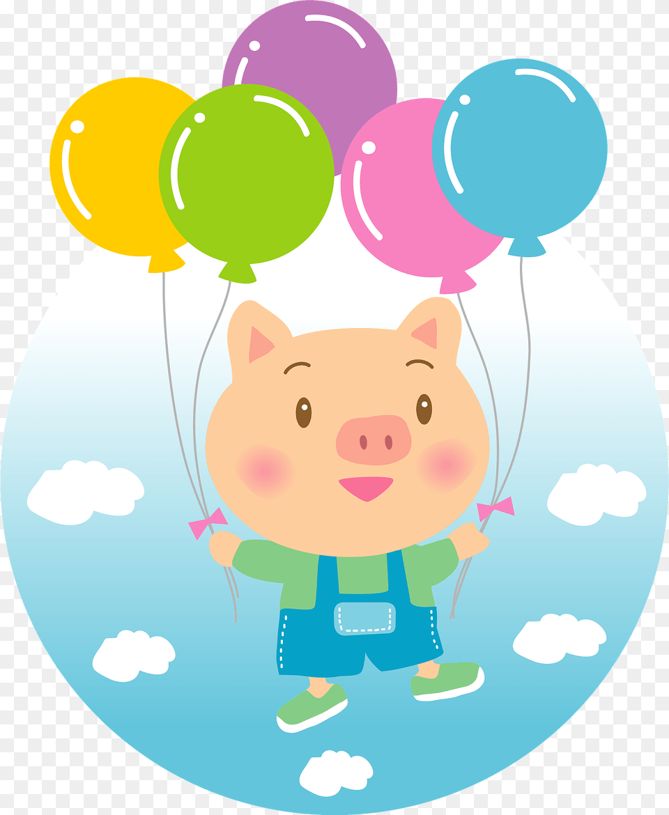 Pig Hold Balloon Bouquets Clipart, Animal, Mammal Png Image