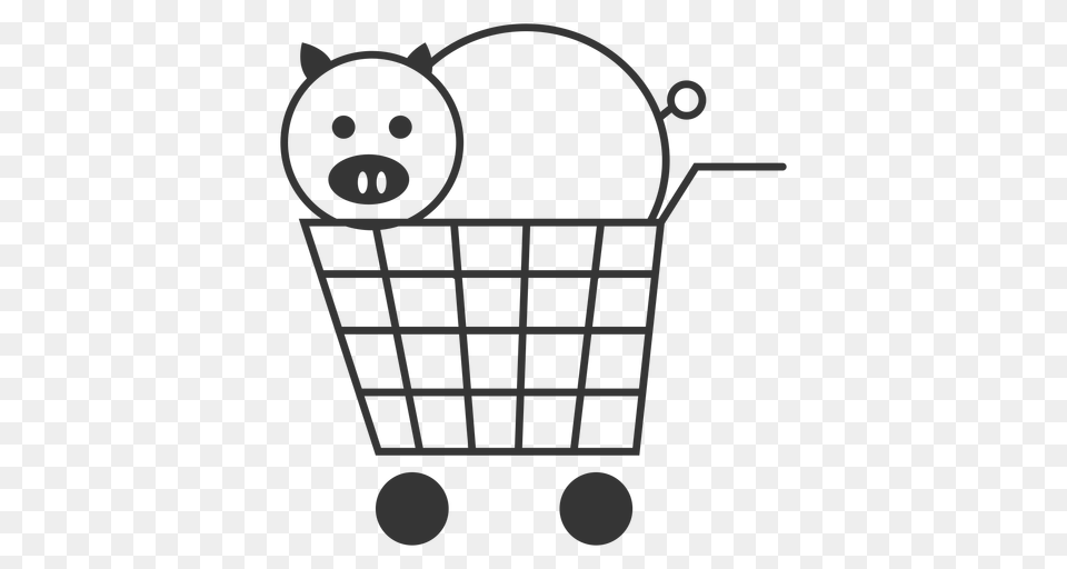 Pig In A Shopping Cart Icon, Shopping Cart, Stencil, Basket Png Image