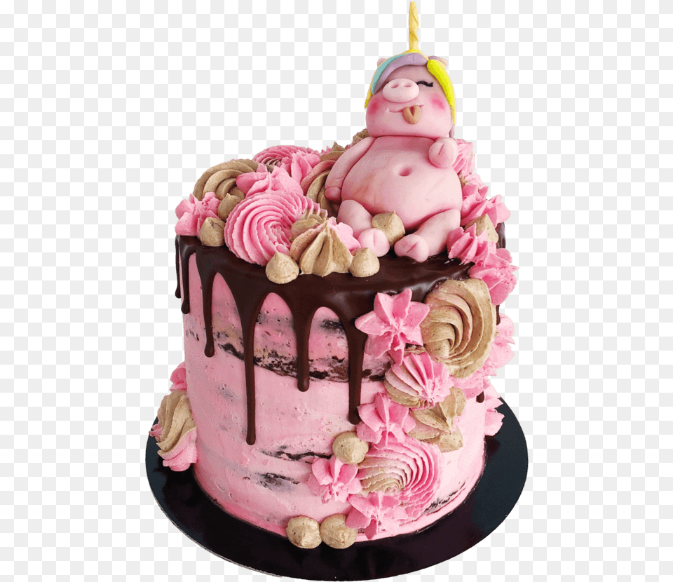 Pig In A Unicorn Cakeclass Birthday Cake Pig Cake, Birthday Cake, Icing, Food, Dessert Png Image