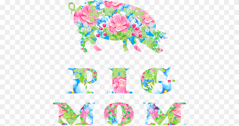 Pig Mom Floral Pigs Silhouette Pink Blue Flowers Beach Sheet Illustration, Baby, Person, Text, Accessories Png Image