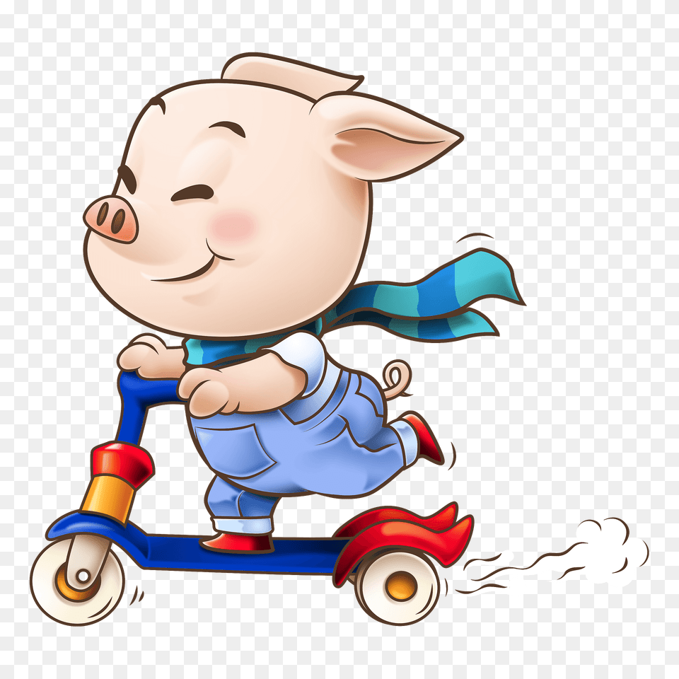 Pig On A Scooter Clipart, Transportation, Vehicle, Tricycle, Cartoon Free Png Download