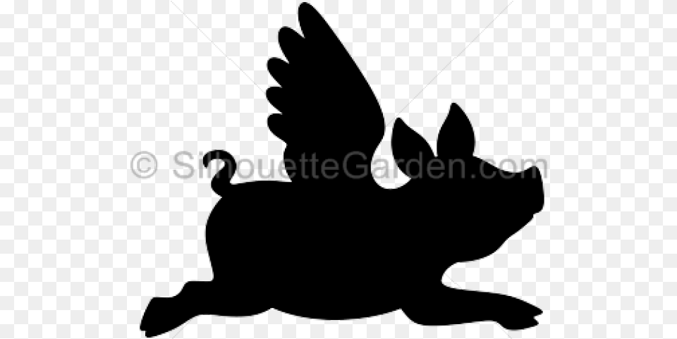 Pig Silhouette Flying Pig Silhouette, Animal, Bird, Blackbird, Mammal Png Image