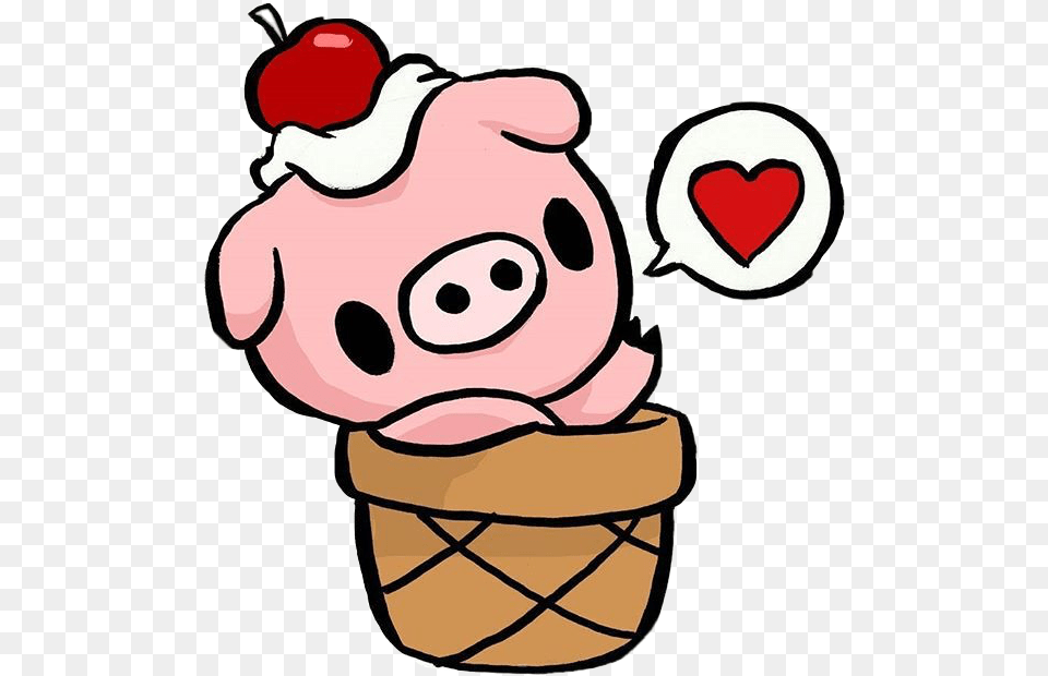 Pig Stickerchallenge Pig Icecreamcone Heart Cute Freeto Easy Cute Animal Drawings, Cream, Dessert, Food, Ice Cream Free Png