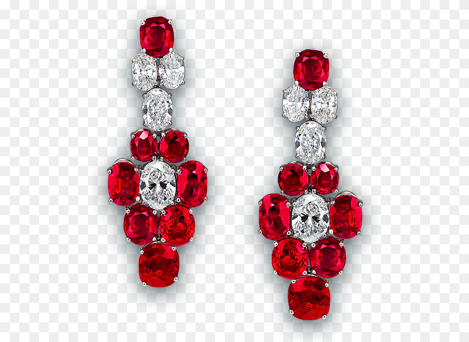 Pigeon Blood Ruby And Diamond Earrings Long Red Diamond Earrings, Accessories, Earring, Jewelry, Gemstone Free Png
