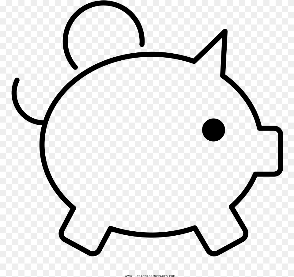 Piggy Bank Coloring Page, Gray Png
