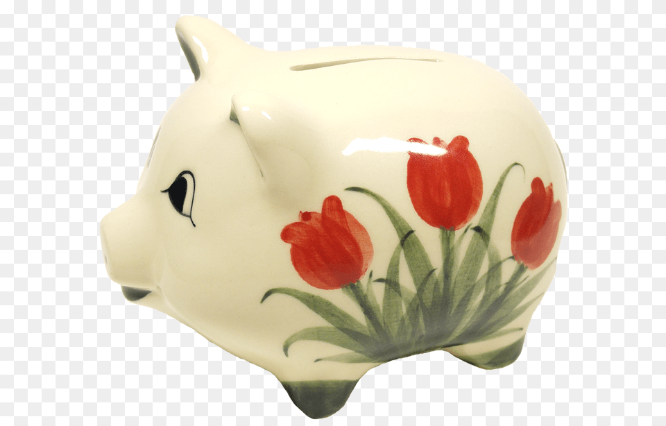 Piggy Bank Red Tulip Ceramic, Piggy Bank Png Image