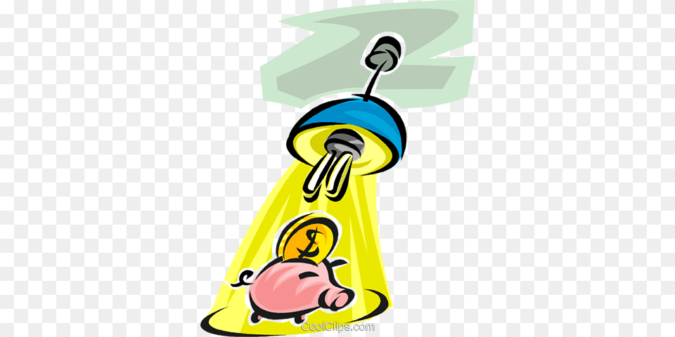 Piggy Bank Under Spotlight Royalty Free Vector Clip Art, Cleaning, Person, Clothing, Coat Png Image