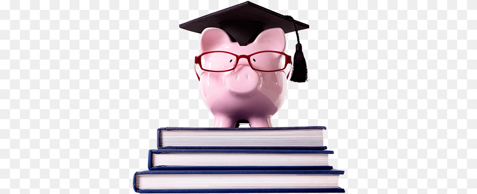 Piggy Bank With Glasses And A Grad Cap On A Pile Of Piggy Bank With Graduation Cap, People, Person, Piggy Bank, Baby Png Image