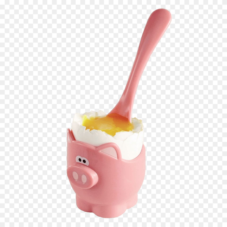 Piggy Egg Cup And Spoon, Cutlery, Cream, Dessert, Food Free Png Download