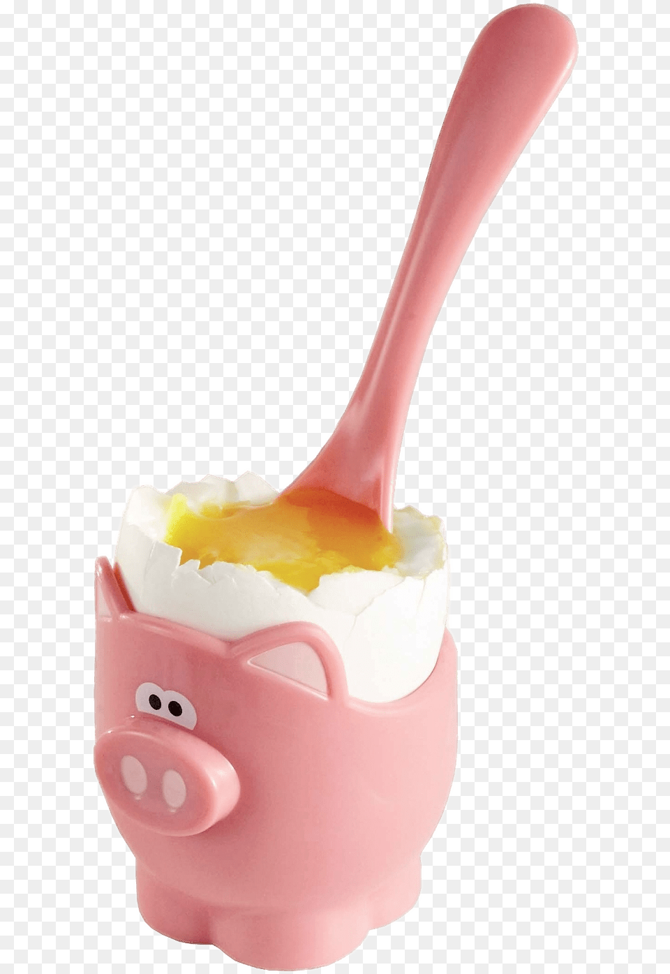 Piggy Egg Cup And Spoon Egg Cup And Spoon, Cutlery, Smoke Pipe, Food, Cream Png