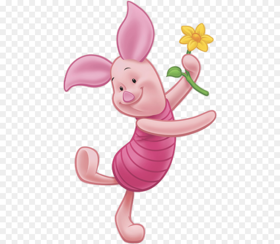 Piglet With Flower, Plant, Cartoon, Petal, Face Free Png Download