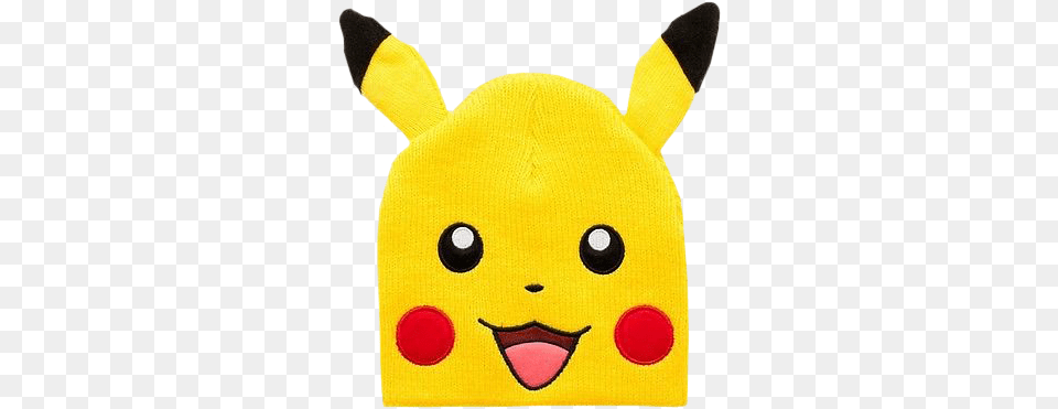 Pikachu Beanie With Ears Knitted Yellow Pikachu Pokemon Soft, Clothing, Toy, Plush, Cap Free Png