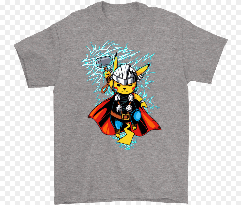 Pikachu God Of Thunder Thor Hammer Pokemon Avengers Stranger Things Disney Shirt, T-shirt, Clothing, Animal, Invertebrate Png