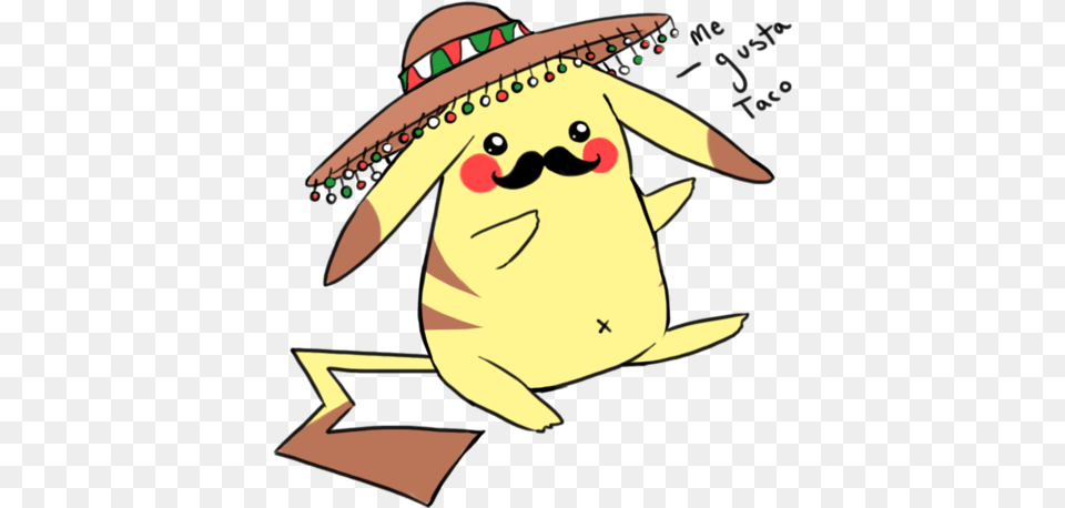 Pikachu With A Mustache Cute Pikachu With Mustache Pikachu Sombrero, Clothing, Hat, Face, Head Png Image