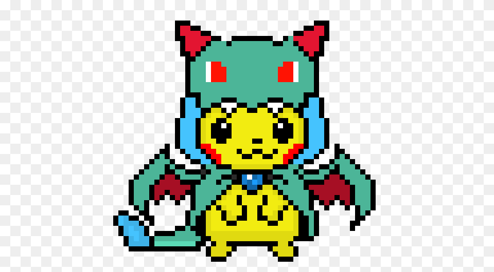 Pikachu With Shiny Mega Charizard X Costume Cute Pokemon Mega Charizard X Pixel Art, Qr Code Png