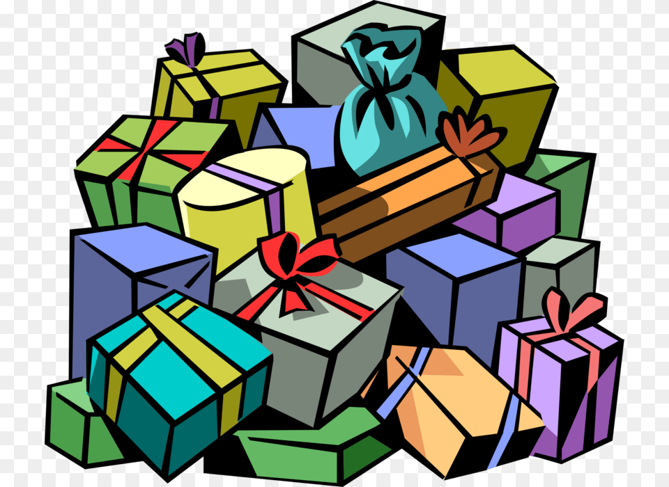 Pile Of Christmas Presents With Ribbons, Toy, Bulldozer, Machine Png