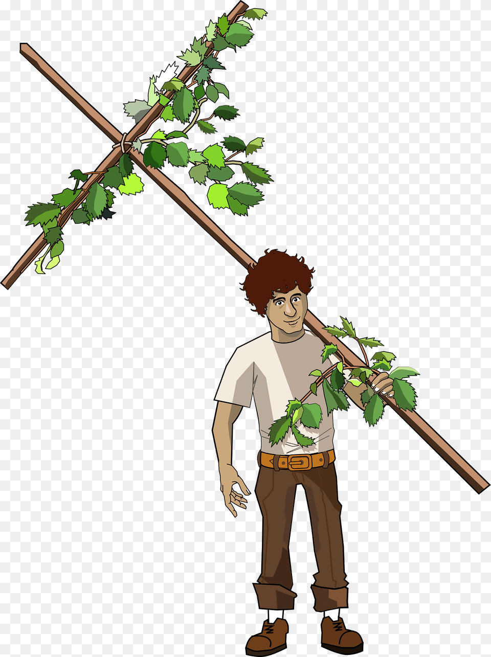 Pilgrim Carrying A Vine Covered Cross Clipart, Adult, Person, Man, Male Png