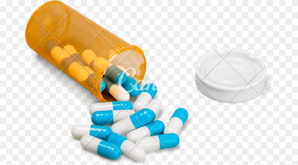 Pill Bottle With Capsules, Medication, Capsule, Plate Png Image