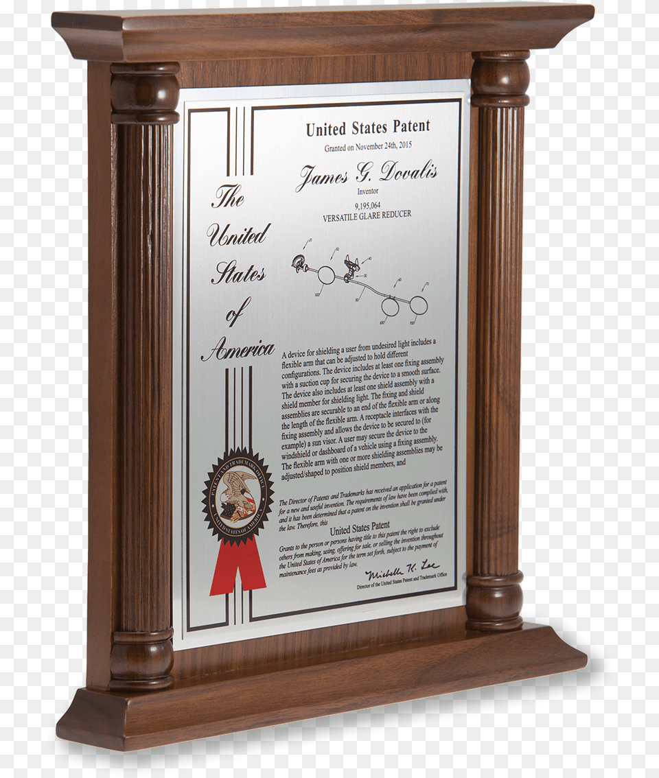 Pillar Series Patent Plaque Solid Walnut Silver Side Patent, Text, Mailbox Free Png Download