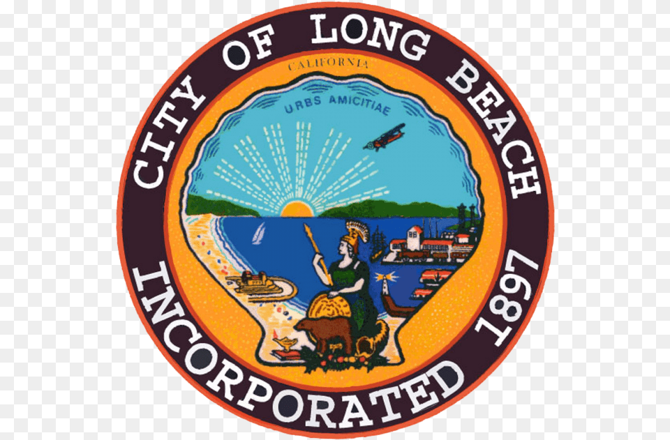 Pin Long Beach California Seal, Logo, Emblem, Symbol, Person Png