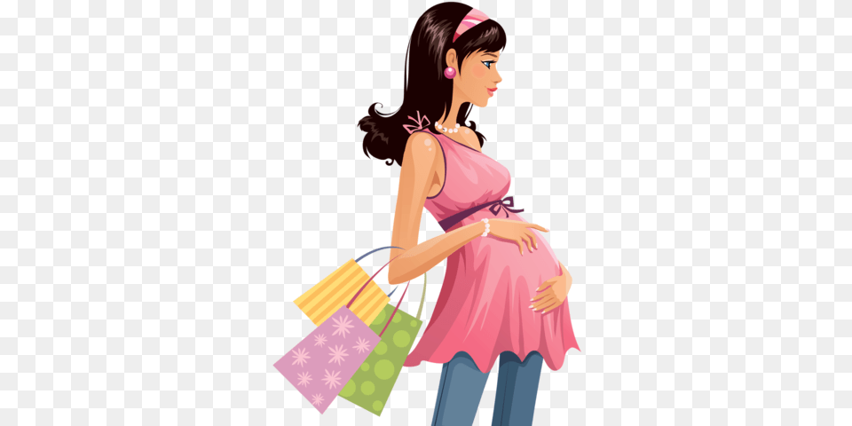 Pin Pregnant Mom Shopping Cartoon, Person, Woman, Adult, Bag Png Image