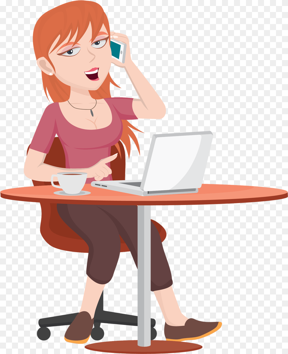Pin Teletrabajo Caricatura, Furniture, Table, Person, Adult Free Transparent Png