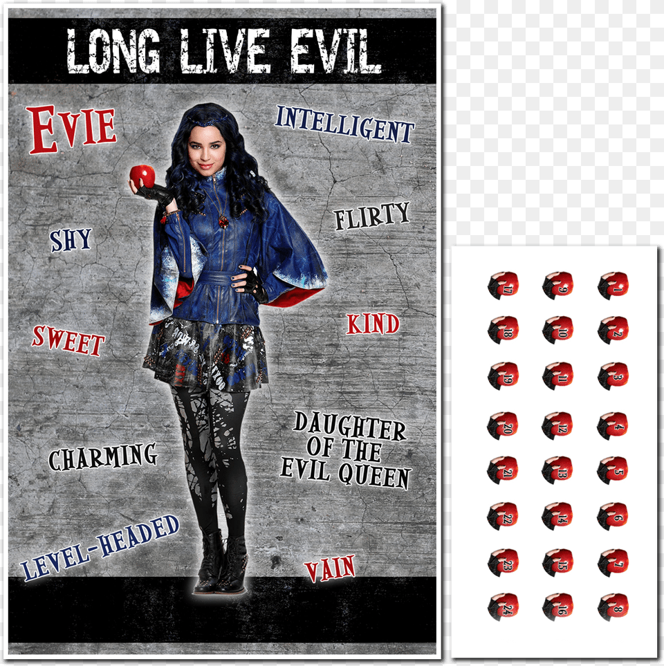 Pin The Apple On Evie Descendants Birthday Party Game Evie Disney Descendants Cardboard Cutout Standup, Woman, Person, Pants, Long Sleeve Png Image