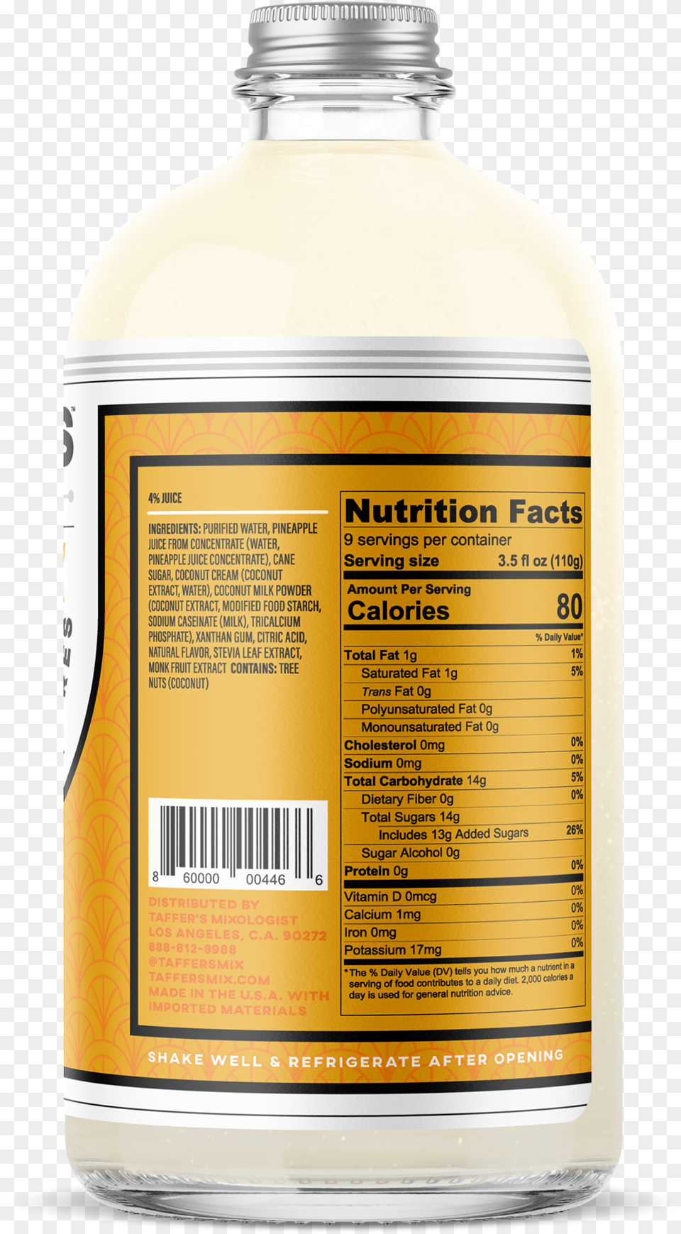 Pina Colada Mix Taffer39s Pina Colada Mix, Bottle, Food, Seasoning, Syrup Png Image