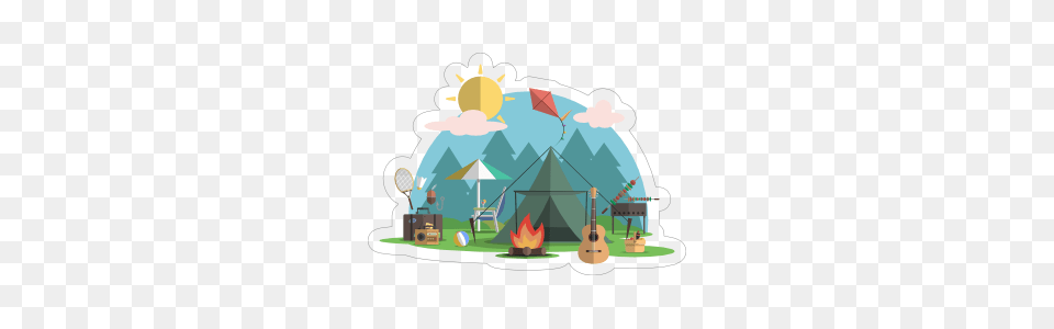 Pine Forest Camping Stickers, Outdoors, Tent, Guitar, Musical Instrument Free Transparent Png