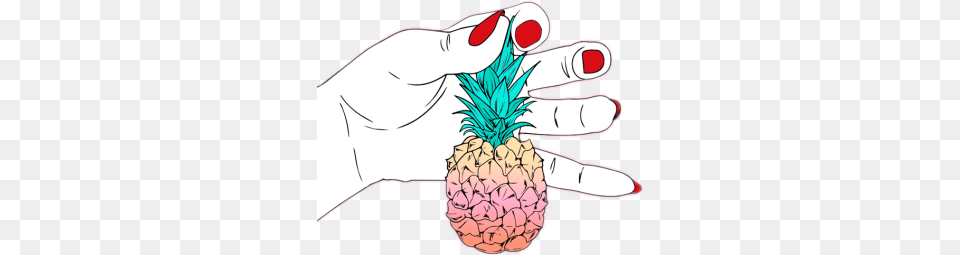 Pineapple Anana Pink Background Hand, Food, Fruit, Plant, Produce Free Png Download