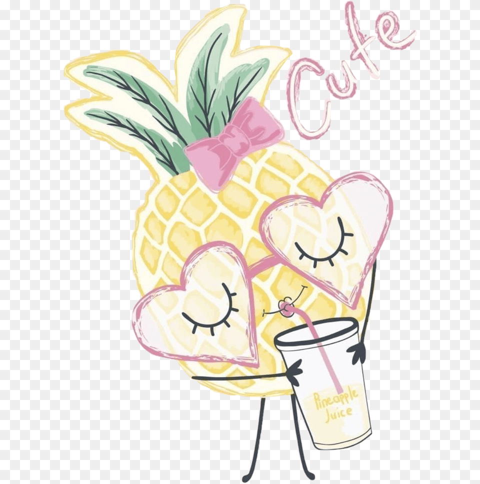 Pineapple Juice Drink Drinking Cute Text Art Cute Pineapple Kawaii Girl, Food, Fruit, Plant, Produce Free Png Download