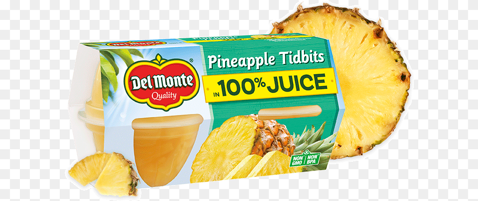 Pineapple Tidbits In 100 Juice Fruit Cup Snacks Del Del Monte, Food, Plant, Produce, Citrus Fruit Png Image