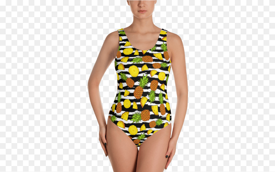 Pineapple With Black And White Stripes One Piece Swimsuit One Piece Swimsuit, Bikini, Clothing, Swimwear, Food Png Image