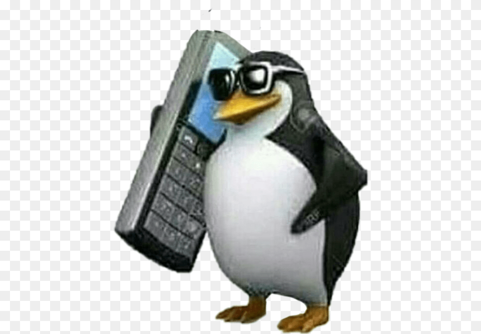 Pinguim Meme Shitpost Penguin With A Phone, Electronics, Mobile Phone, Animal, Fish Free Png Download