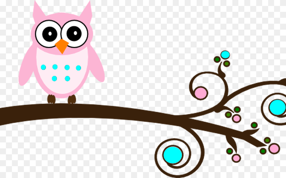 Pink And Aqua Owl On Branch Clip Art At Clkercom Vector Transparent Clip Art Tree Branches, Graphics, Animal, Bird Png